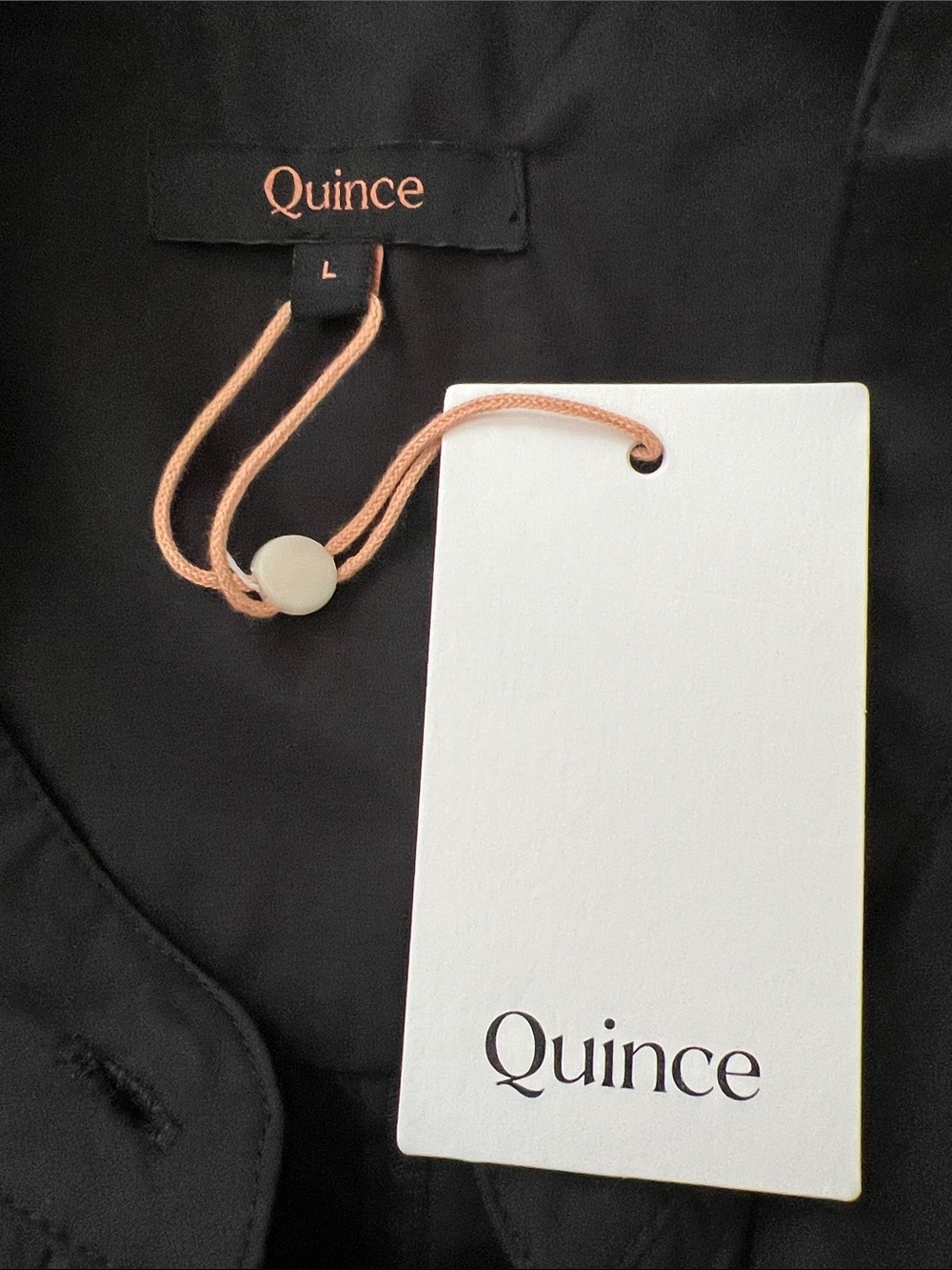 NWT Quince Cotton Poplin Puff Sleeve Button Front Band Collar Blouse Black Large - Picture 5 of 8